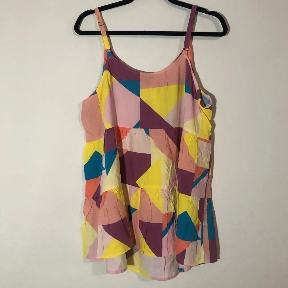 Torrid Challis Tiered Tie-Front Cami Bright Geometric Print 0X - Picture 10 of 13